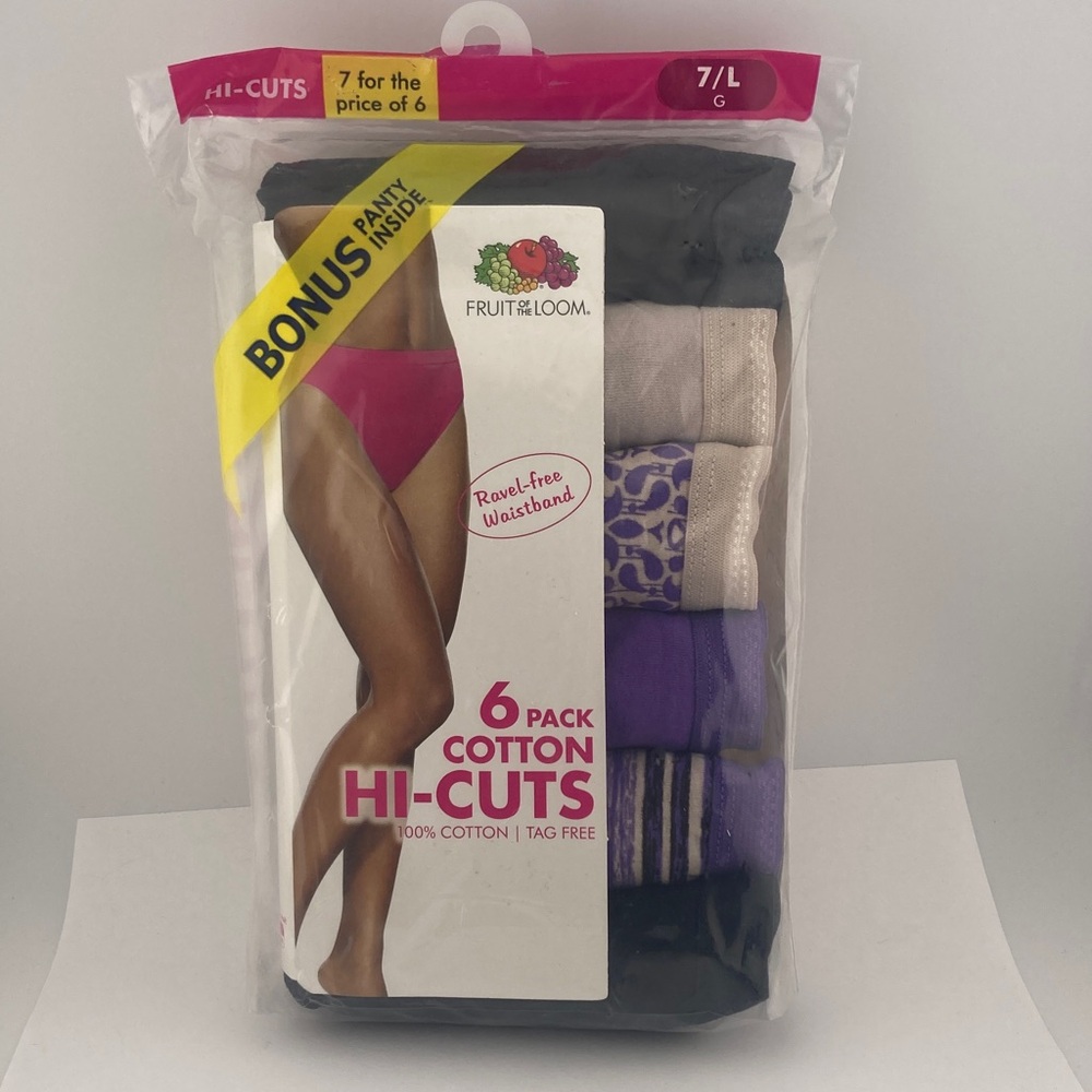 Fruit of the Loom Cotton Hi-Cuts 7 Pack Women Large Size 7 Underwear Panties